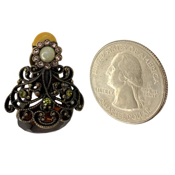 Hobe Crystal Filagree Clip On Earrings 2" Signed Legendary Splendor Jewels - Picture 14 of 15